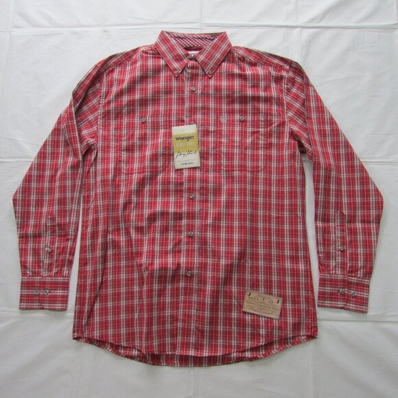Wrangler Men's George Strait Long Sleeve Relaxed Fit Plaid Button Shirt Red - Picture 2 of 3